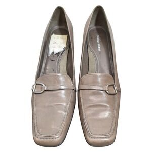 Naturalizer Janna Taupe Leather Loafer Pumps Square Toe Kitten Heel Women's 9M
